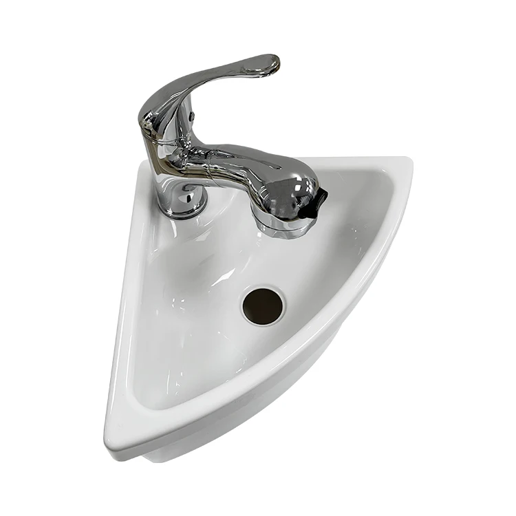 

Boat Caravan RV Camper White Acrylic Triangular Wash Basin Sink with Faucet Drain Hose Kit