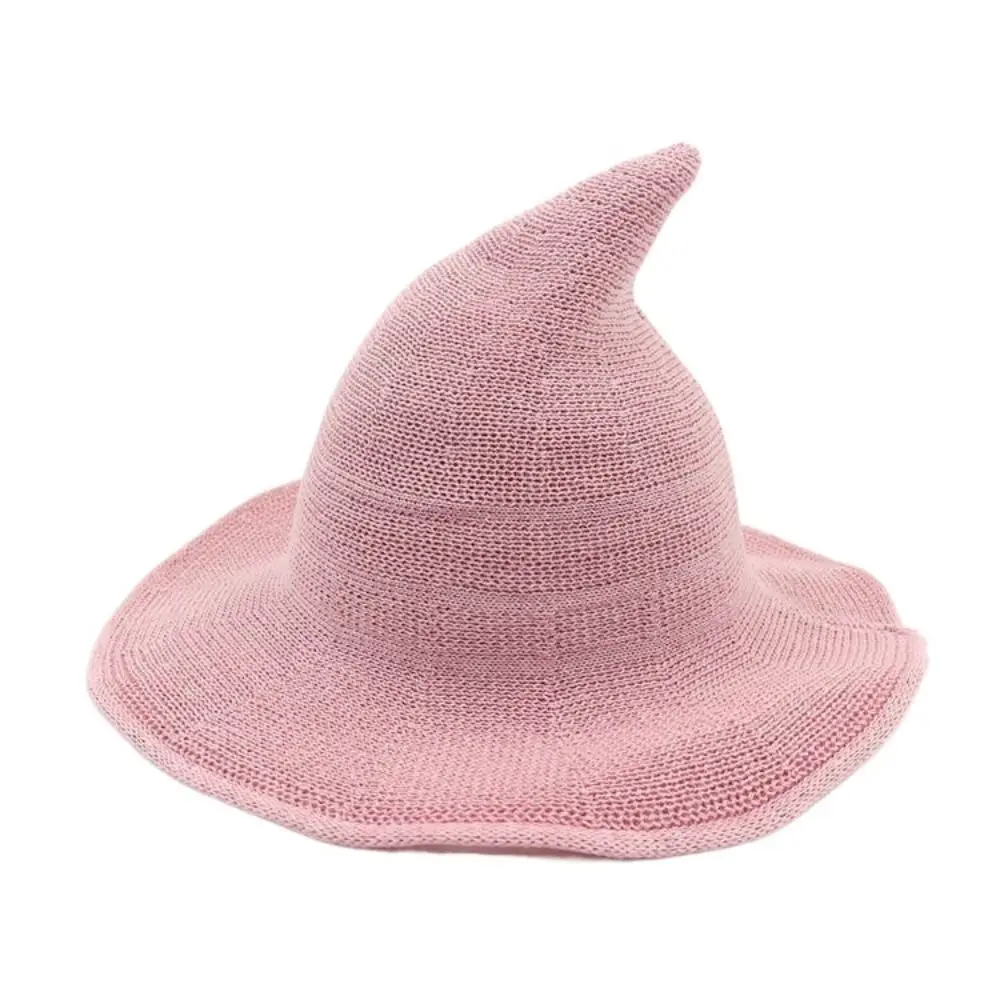 Foldable Wool Witch Hat Korean Solid Color Wool Bucket Hat Basin Hat Knitting Halloween Hat Women