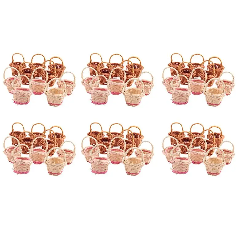 

AT43-60Pcs Basket Mini Woven Baskets With Handles Plant Pots Containers Sundries Makeup Organizer For Tiny Baskets Photo Prop