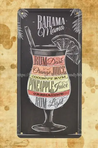 bahama mama cocktail metal tin sign wall art living room sign