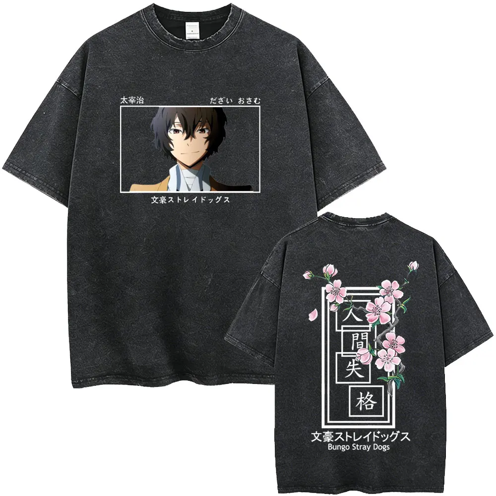Gewaschenes Vintage Anime Bungo Stray Dogs Nakahara Chuuya Grafik-T-Shirt für Männer, Lässiges Retro-Baumwoll-T-Shirt, Übergroße Herren-T-Shirts – Detail 4