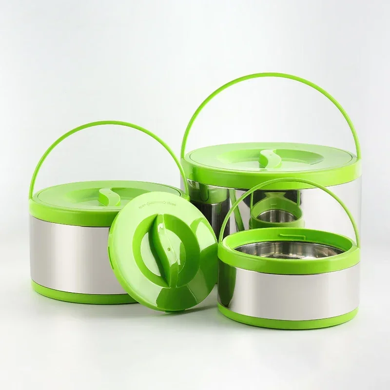 

2025 New 2L/4L/8L Colorful 3Pcs/set Stainless Steel Fresh-keeping Pot Large-capacity Handle Insulated Bucket Double Lunch Box