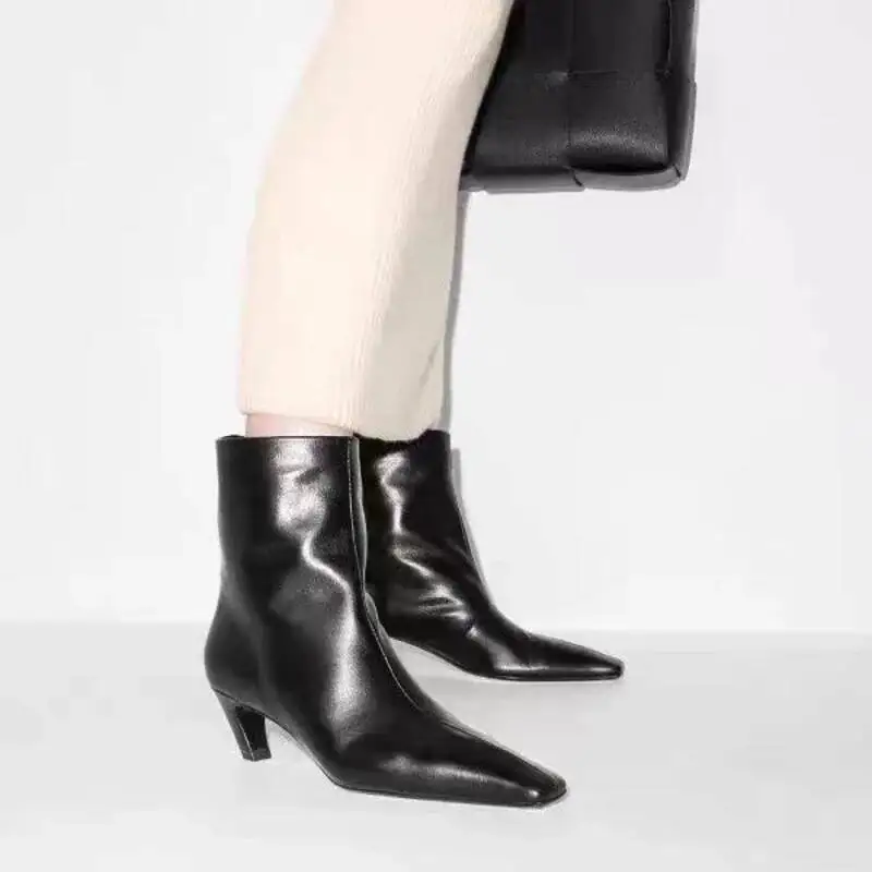 

Элегантные ботильоны на каблуке с квадратным носком для женщин, модельерские короткие ботинки с широкой трубкой, осенне-зимние туфли на толстом каблуке