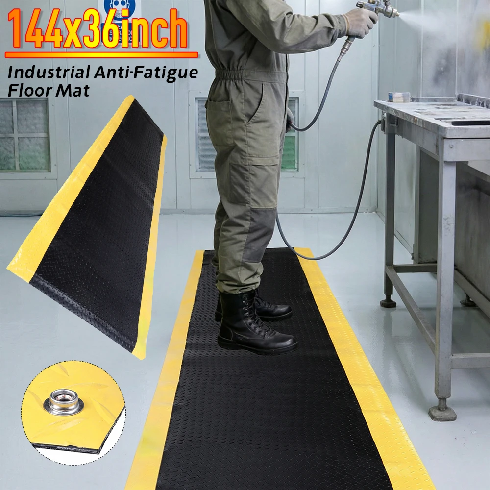 

Anti Fatigue Mat 144x36inch Industrial Floor Mat Thick 3/4in Black with Yellow Border for Industrial and Commercial Workplaces
