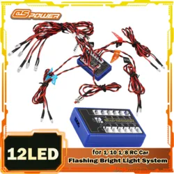 RC Car Flashing Light 12 LED Ultra Bright System Strobe Lamp Kit for 1/10 1/8  Drift HSP TAMIYA CC01 4WD Axial SCX10 Truck Parts