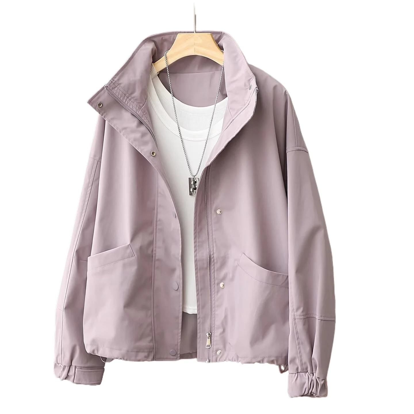 2026 Women Short Jacket Spring Autumn New Casual Femme Windbreaker Stand Collar Tooling Jacket Basic Zipper Coat Tops Outerwear
