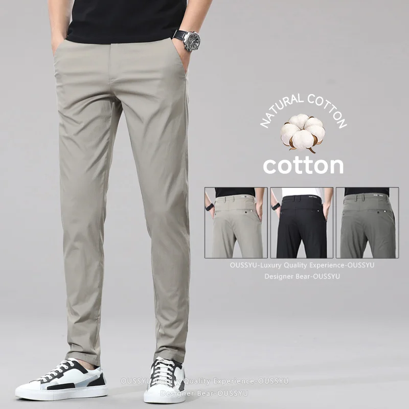 Pantalones Casuales de Verano para Hombre, de Alta Calidad, Corte Slim Fit, Estilo Business, Pantalones Largos Coreanos, Chino, Color Caqui, Negro y Gris, Tallas 28-38