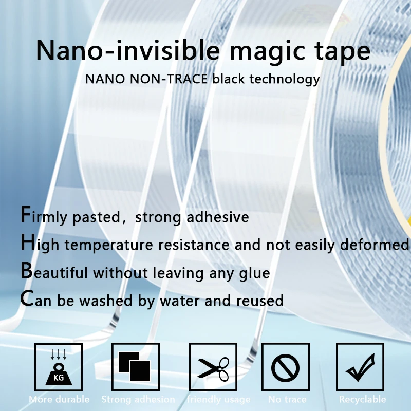 Transparent Nano Tape Waterproof Double Sided Reusable Adhesive Strong Tapes Cleanable Kitchen Bathroom Supplie image 3