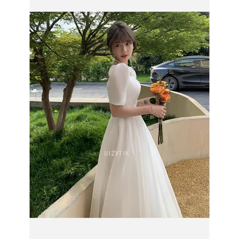 Светло-белые свадебные платья 2025 Новые простые корейские романтические дорожные свадебные платья Свадебные платья для стрельбы Платье для выпускного вечера