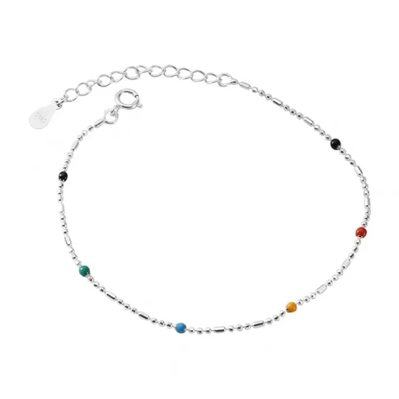 Bracelet à perles rondes en argent Sterling 925 pour femmes, bijoux fins, colorés, cadeau d'anniversaire