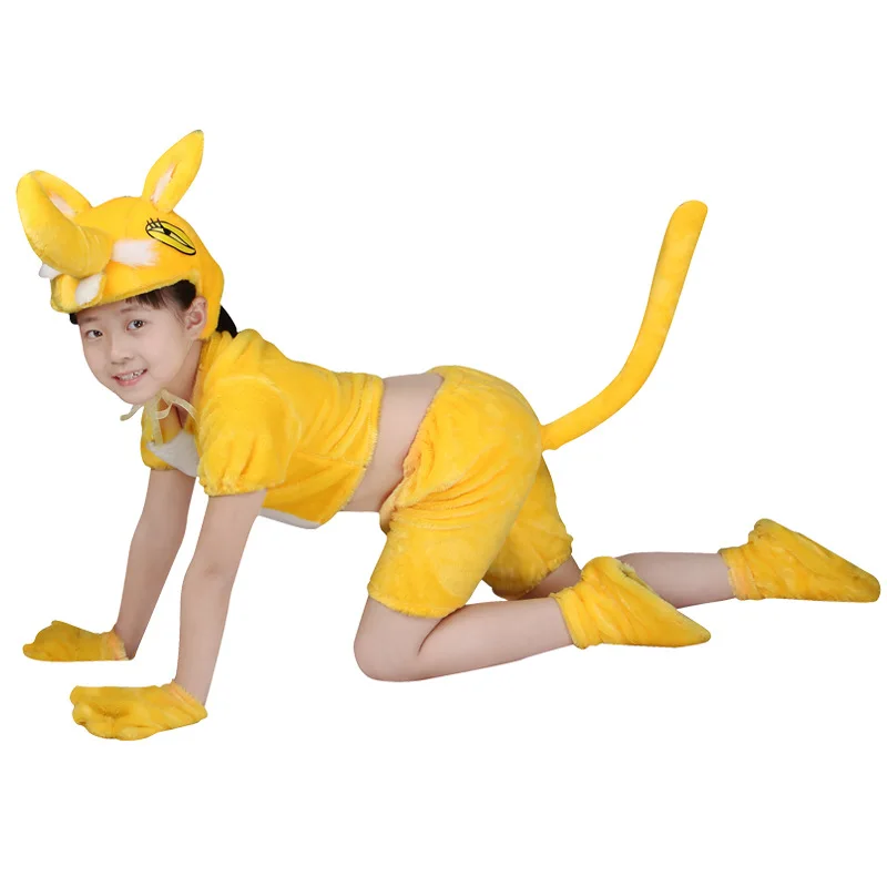 Halloween Outfit kindergarten animal Cosplay yellow cat fox jumpsuit costume party with Hand and foot covers