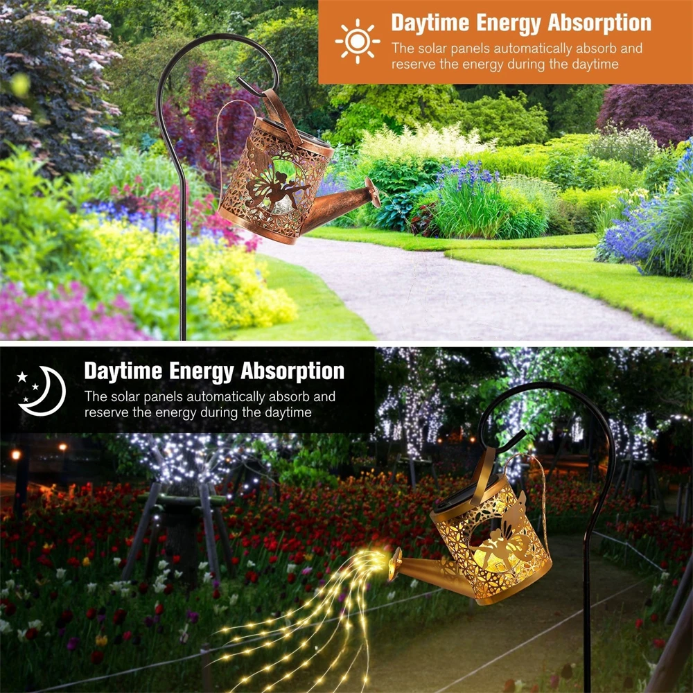 LED Fairy Solar Watering Can Light Hanging Kettle Lantern Light Outdoor Waterproof Outside Path Lawn Yard Garden Decoration Lamp