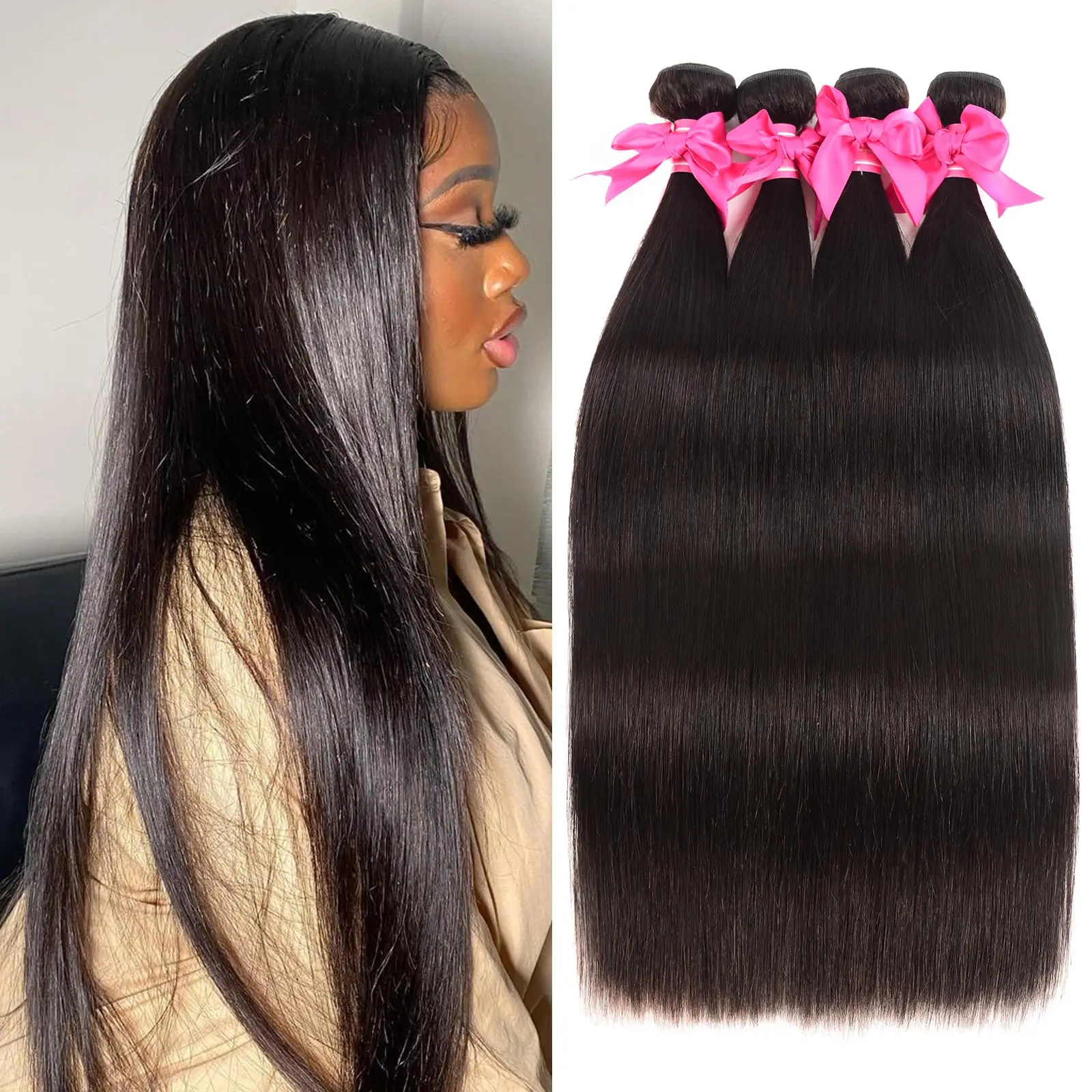 

Bundles Human Hair 36 40 Inch Bone Straight Raw Hair Human Hair Bundles Extensions 3 4 Bundle Black Brazilian Remy Weave Bundles