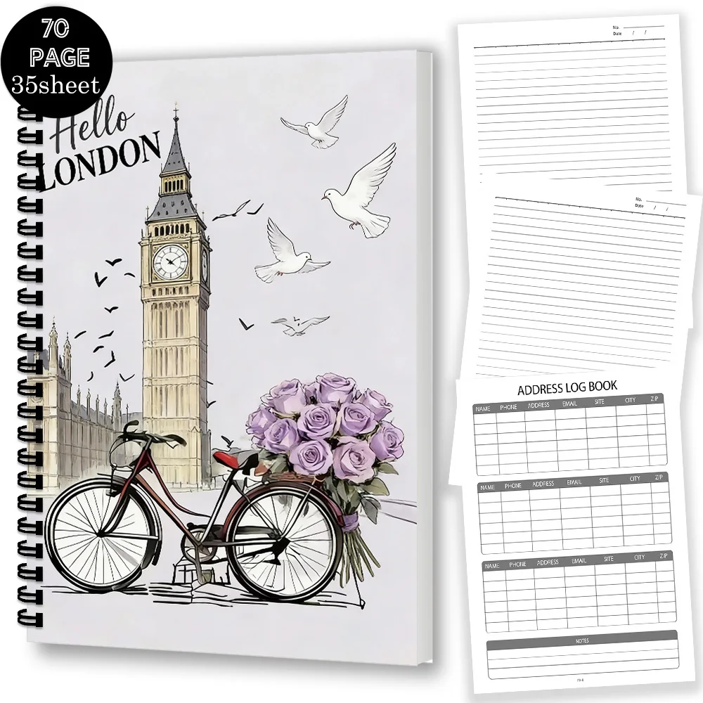 1 Quaderno A Spirale London Big Ben Bicycle, Diario A Tema Viaggio Per La Pianificazione Dei Viaggi, Diario Di Viaggio, Monitoraggio Dell'itinerario, Diario Di Viaggio