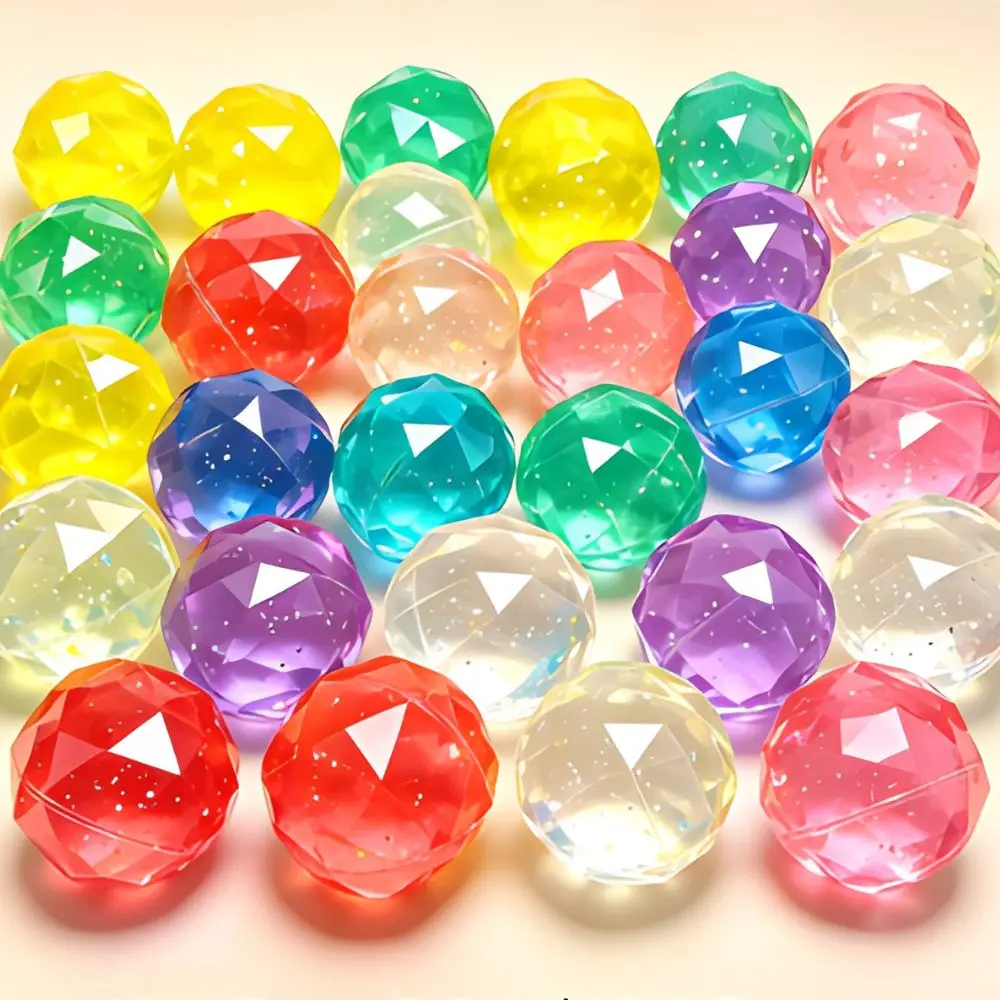 10/20pcs Random Color Rainbow Glitter Diamond Bouncy Balls Transparent Rubber Vending Capsule Toy YMY