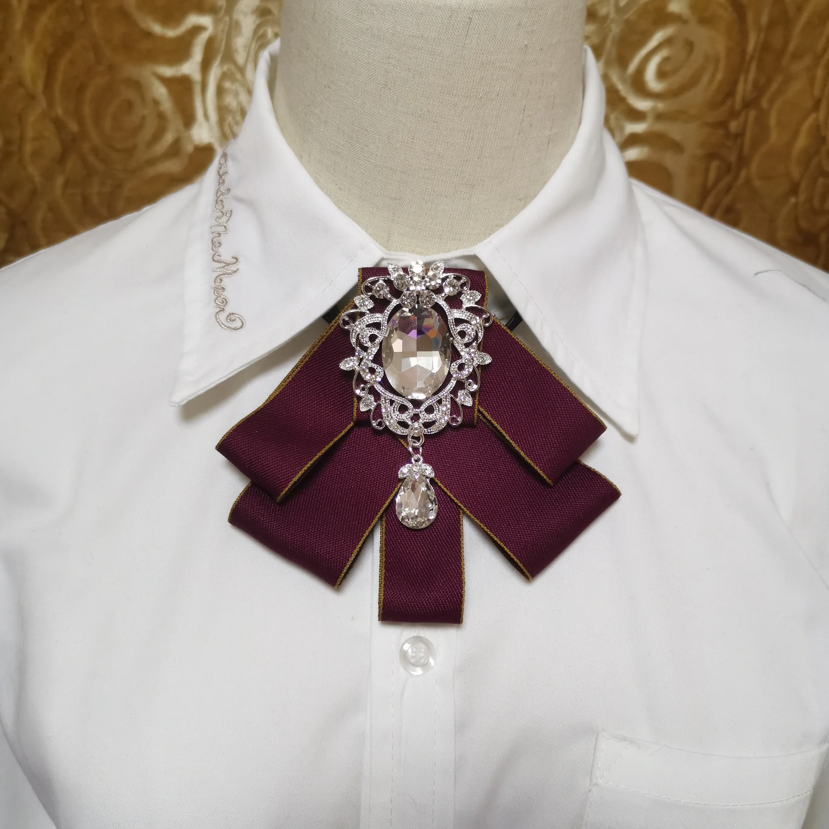 

Luxury Rhinestone Bowknot Women's Japanese Style Small Fragrance Collar Flower Shirt Bow Dress Wedding Men's Tie Accessories