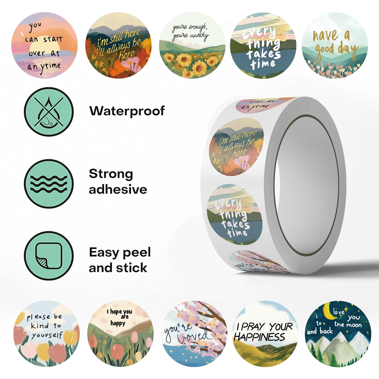 500pcs Literary Happy Roll Sticker Self Adhesive Label Sticker Flower Frame Sticker Festival Party Gift Bag Decoration Handmade