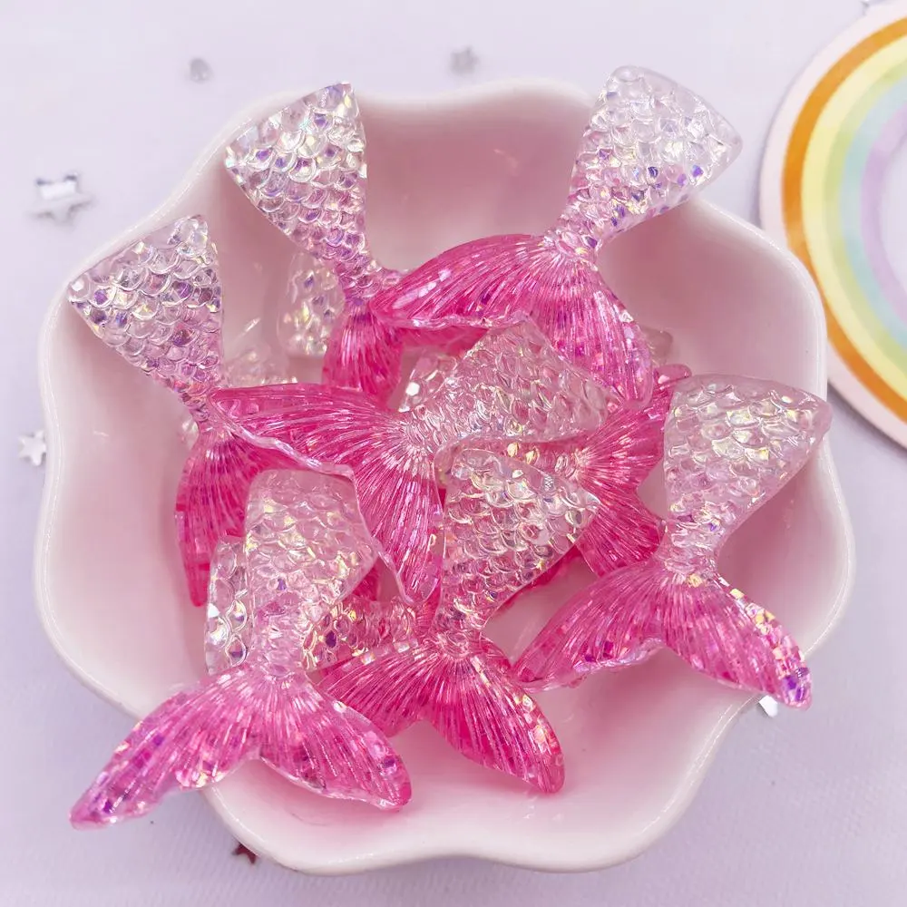 10PCS Resin Glitter 3D Fish Tail Flatback Rhinestone Figurine Appliques  DIY Mermaid\'s  Tail Scrapbook Craft DIY Bow Decor OL772