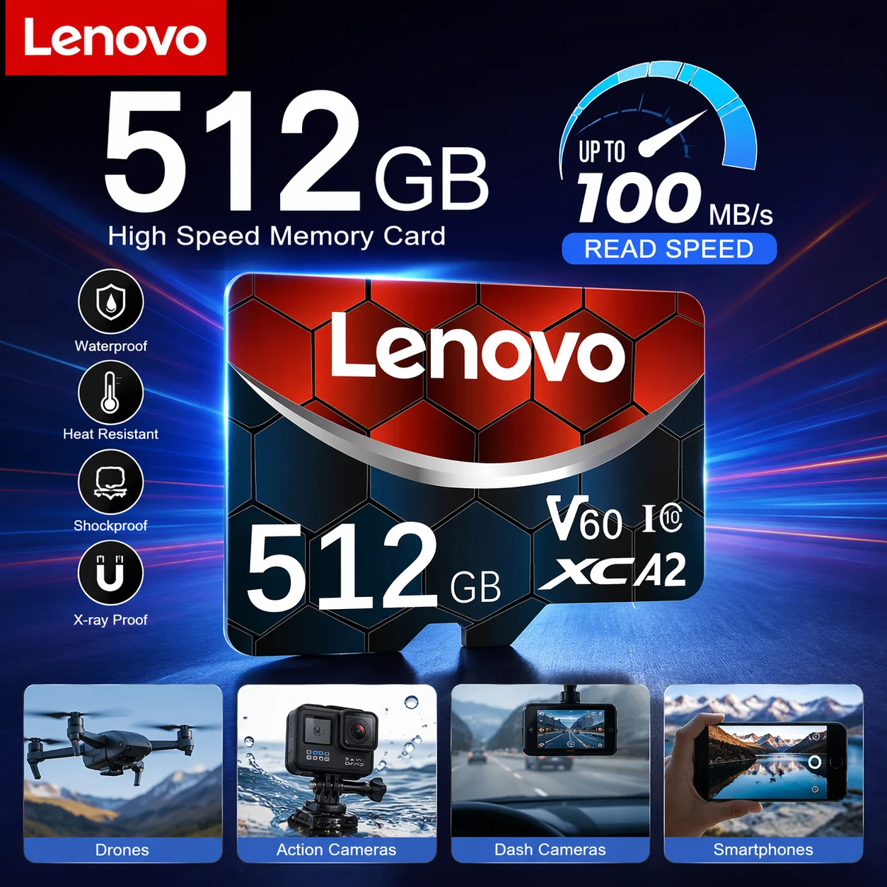 Lenovo 512GB High-Speed Micro TF SD Card Support 4K V60 U3 Memory Card For Drone Camera Monitoring Extreme Pro Memory SD Card