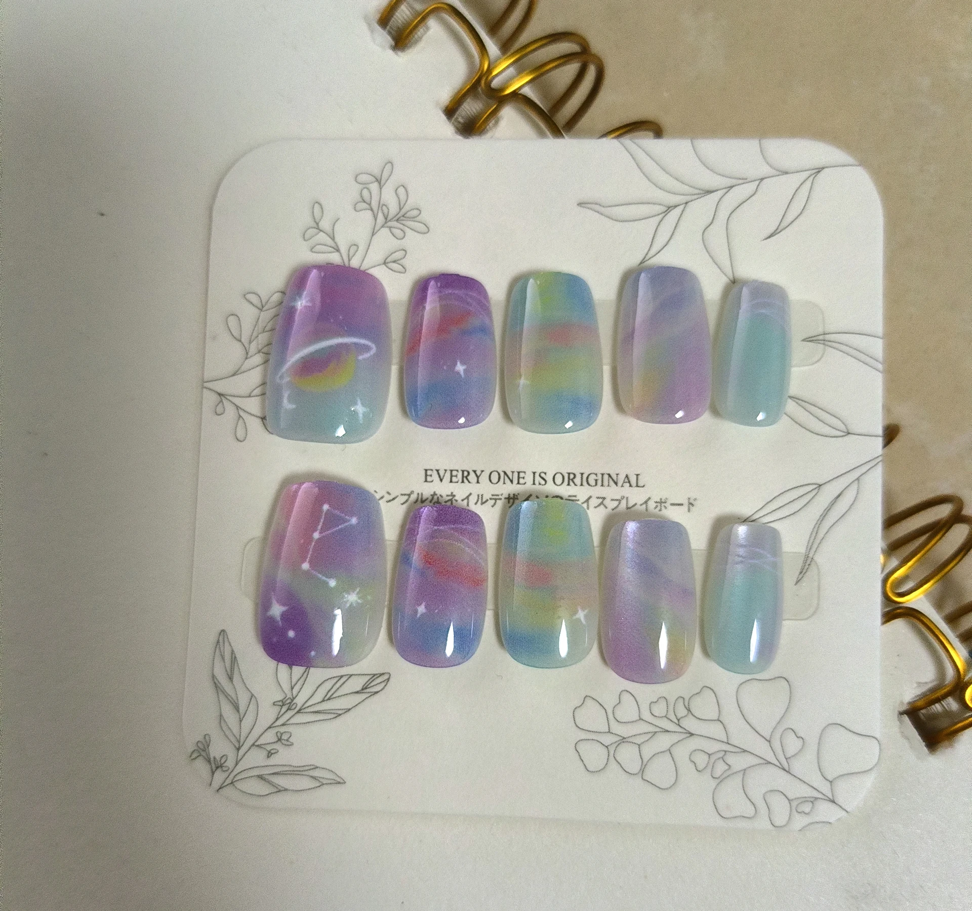 10 قطعة الأظافر اليدوية الصيف اضغط على الأظافر القصيرة وهمية حالمة الملونة كوكب الكون اضغط على لطيف الفتيات الأظافر كاذبة نصائح #5