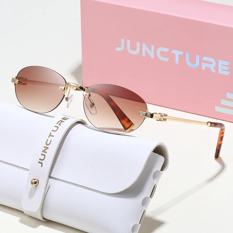 JUNCTURE Popular Fashion Oval Sun Glasses for Female Male Travel UV400 Shades Women Men Rimless Sunglasses Lentes De Sol Mujer