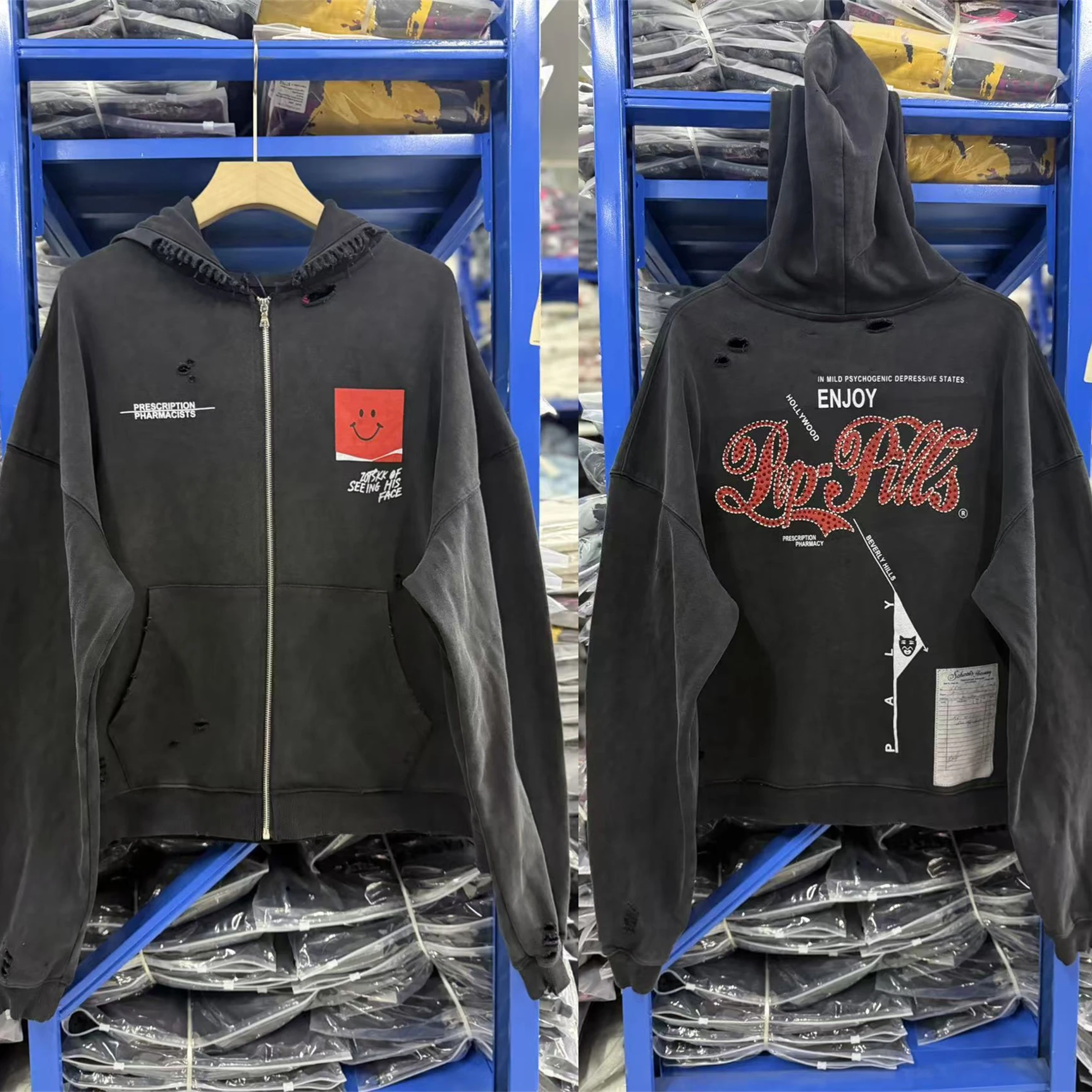 Paly Washed 27SS Pharmacy Zip Hooded Hoodie Men Women Heavy Fabric Pullovers