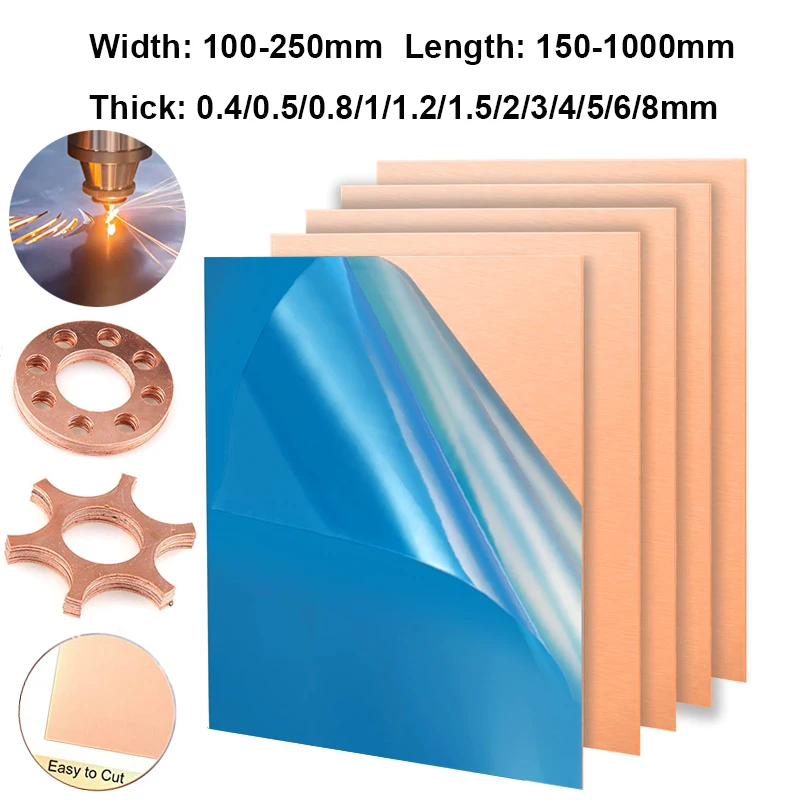 1 Pcs of Pure Copper Sheet Copper Metal Plate Thickness 0.4-8mm Metal Copper Plate 100x100mm 150x150mm Copper Plate Foil Plate