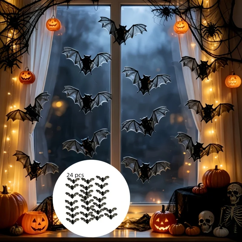 24Pcs 3D Realistic Bat Wall Stickers, Halloween Decor Bat Decals for Home Bedroom, Cafe, Hotel, Party Background Wall, Multi-Sce