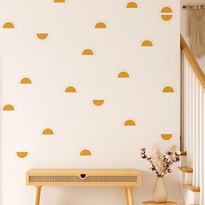 Boho Yellow Orange Half Sun Wall Stickers Home Decoration Living Room Baby Girls Boys Bedroom Nursery Nordic Vintage Stickers