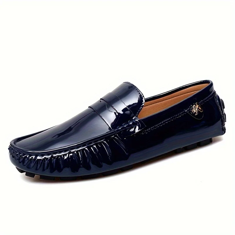 Womens Solid Color Patent Leather Loafers Stylish Slip-On Flats with Durable Rubber Sole for Comfortable designer shoes men