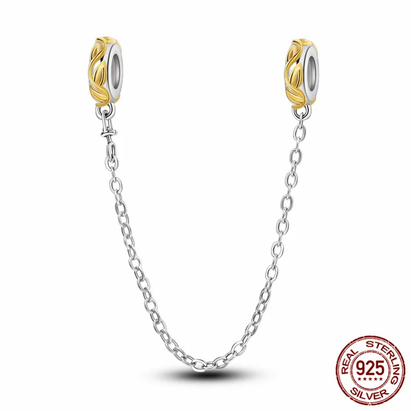 

925 Sterling Silver Gold-Plated Safety Chain Charm Bead, perfect for original bracelets and DIY jewelry for women.