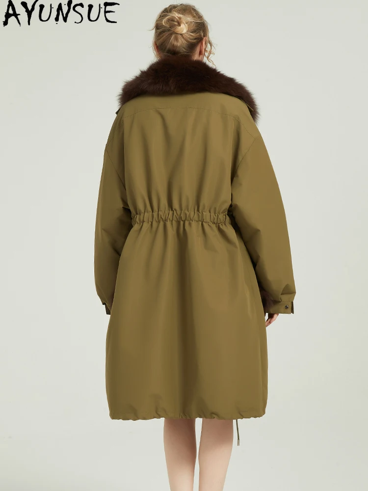 AYUNSUE الشتاء أوزة أسفل سترة النساء الملابس 2025 سترة طويلة للمرأة الثعلب الفراء طوق جديد في معاطف الكورية الفلسطينية