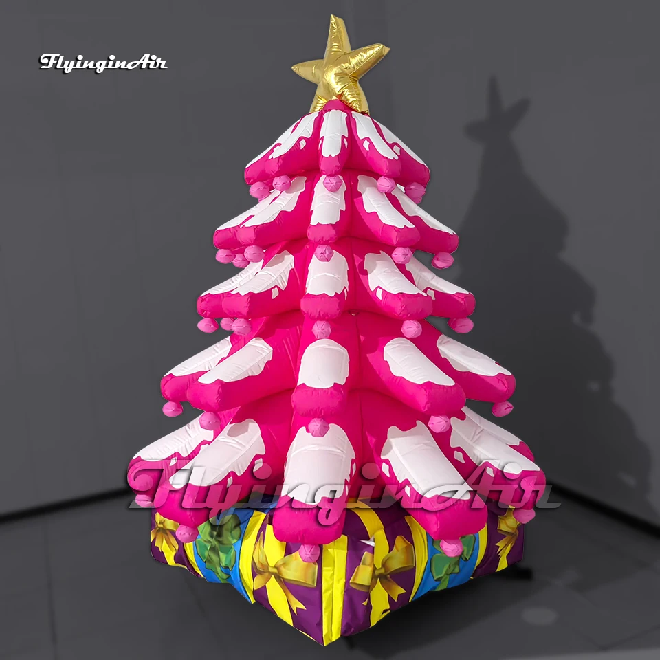 Pink Large Inflatable Christmas Tree With Gift Box And Ornaments For Outdoor Yard Decoration