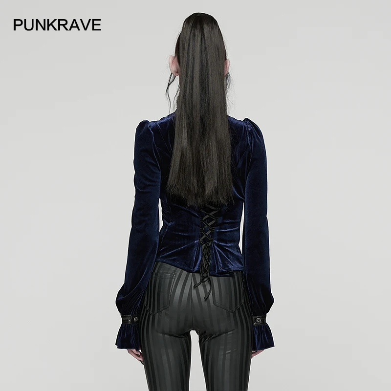 فاسق الهذيان المرأة القوطي رائع تمتد المخملية البصرية قميص حساسة ثلاثية الأبعاد مثلث مقلوب الملمس التطريز القمم 2 ألوان