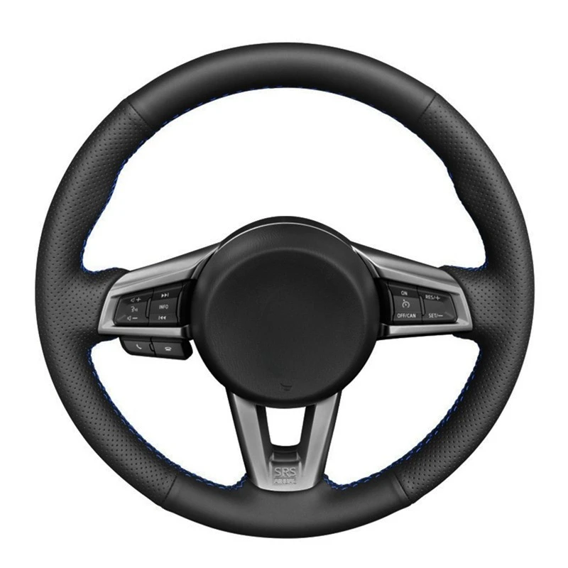 Car Steering Wheel Cover Hand-stitched DIY Soft Black Genuine Leather For Mazda MX5 MX-5 2016 2017 2018 2019 2020