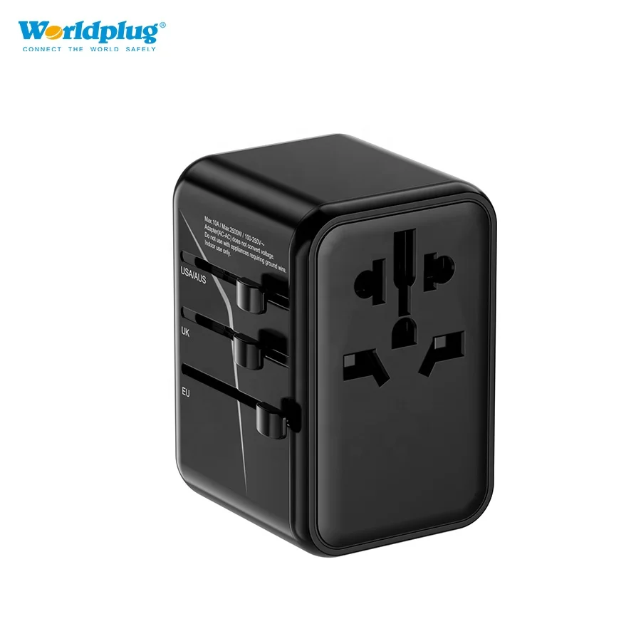 65W Portable World Universal Travel Adapter with USB and Type-C Smart USB Charger Electrical Plug Socket