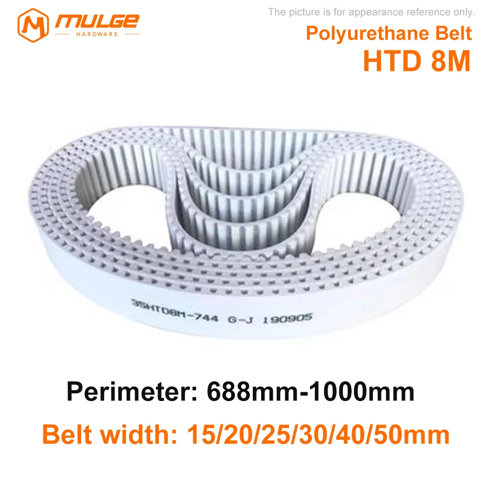 

HTD8M PU Timing Belt Width 15/20/25/30/40/50mm 8M White Polyurethane perimeter 688-1000mm Closed Loop Gear Belt