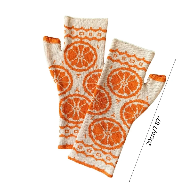 Guantes suaves para estudiantes, manoplas cálidas de medio dedo con pantalla táctil, patrón naranja, para hombres y mujeres, suministros de Ciclismo de Invierno