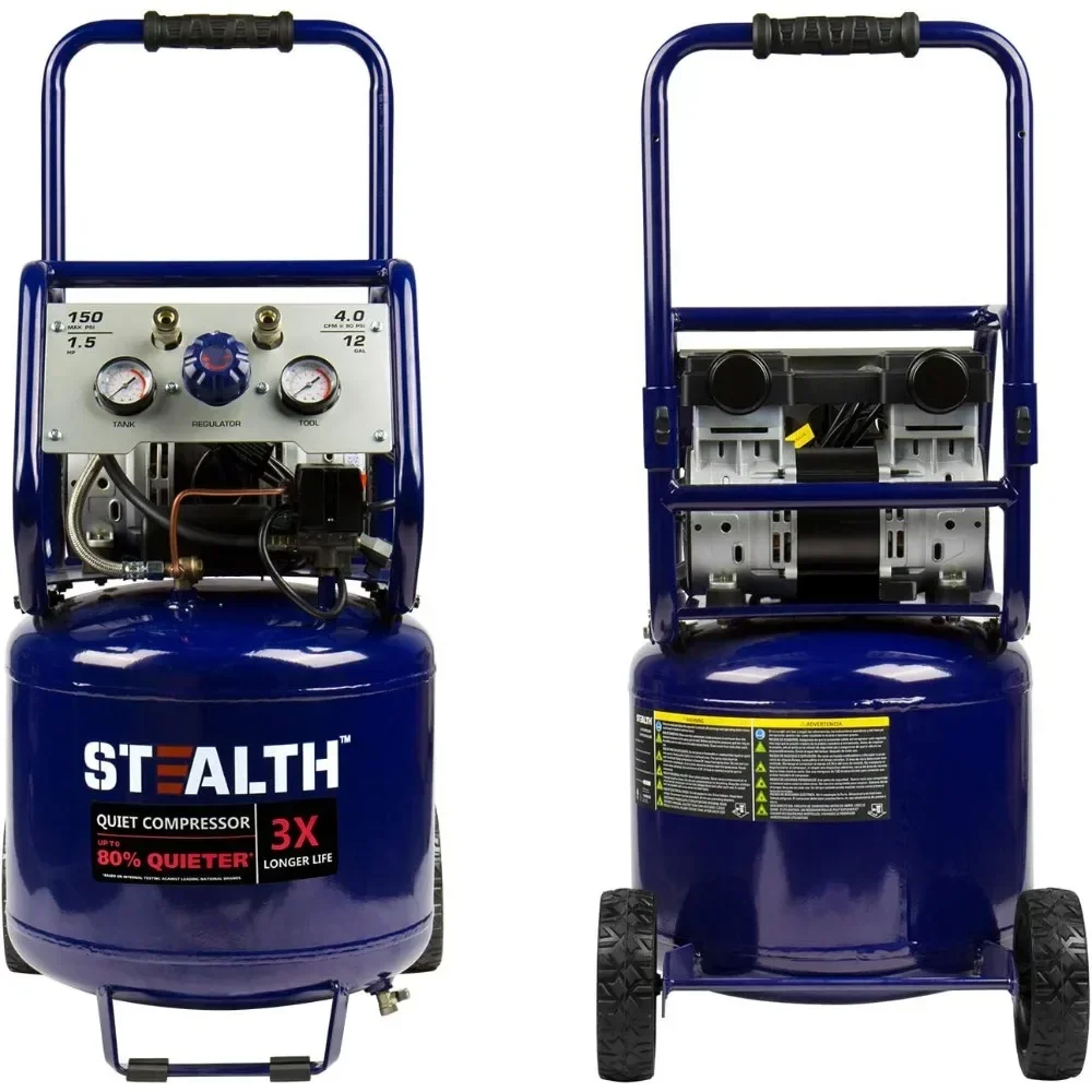 Ultra Quiet Air Compressor, 1.5 HP Oil-Free Peak 150 PSI 68 Decibel Air Compressor,5 CFM @ 40 PSI 4 CFM @ 90 P