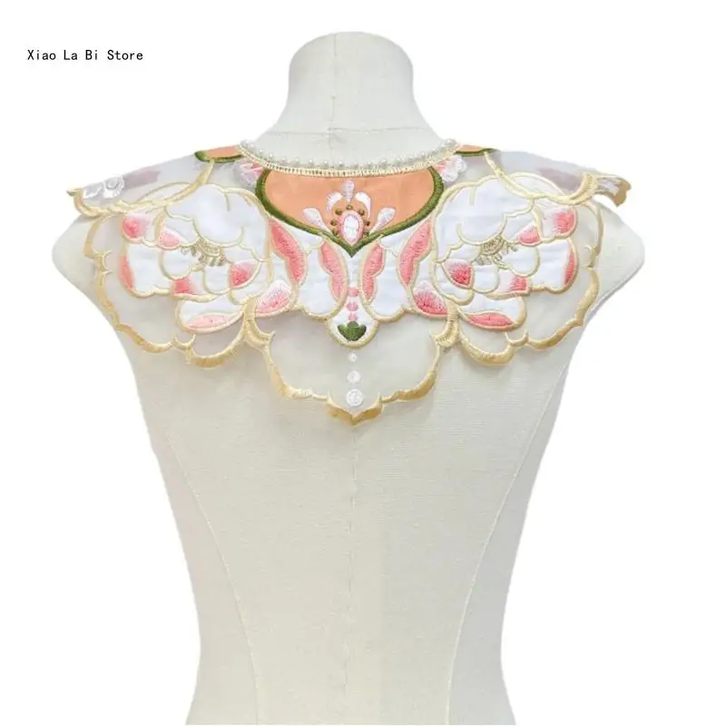 Chinese Embroidered False Collar Ribbon Floral Pattern Collar for Woman Girl Chinese Ancient Costume Decorative XXFD