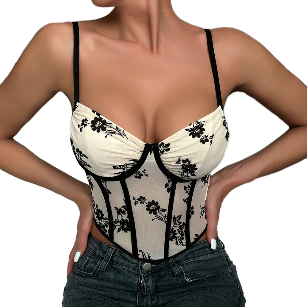 

Women Tops Low-Cut Polyester Regular See Though Sexy Tops Slim Spandex Steel Ring Fishbone 1pc Corset Women Comfy