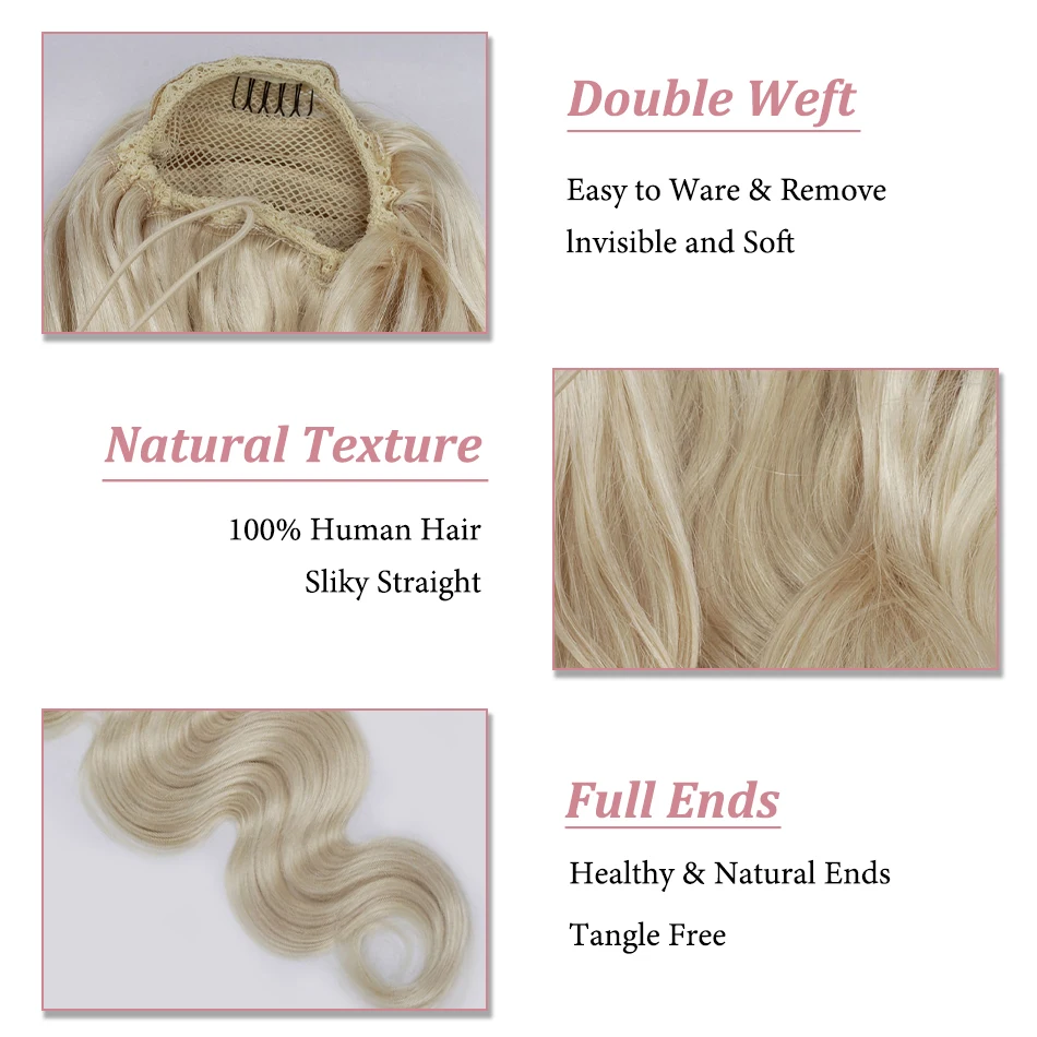 Extensions de cheveux humains Body Wave pour femmes, queue de cheval brésilienne, vrais cheveux humains Remy, Wstring de proximité rond, postiche pour femme