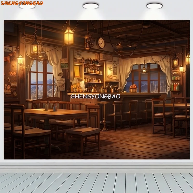 Toile de fond de photographie de bar de café vintage, vieux TajudBarista, Auberge médiévale chaude, nette Retro Photo Studio Background LJG-06