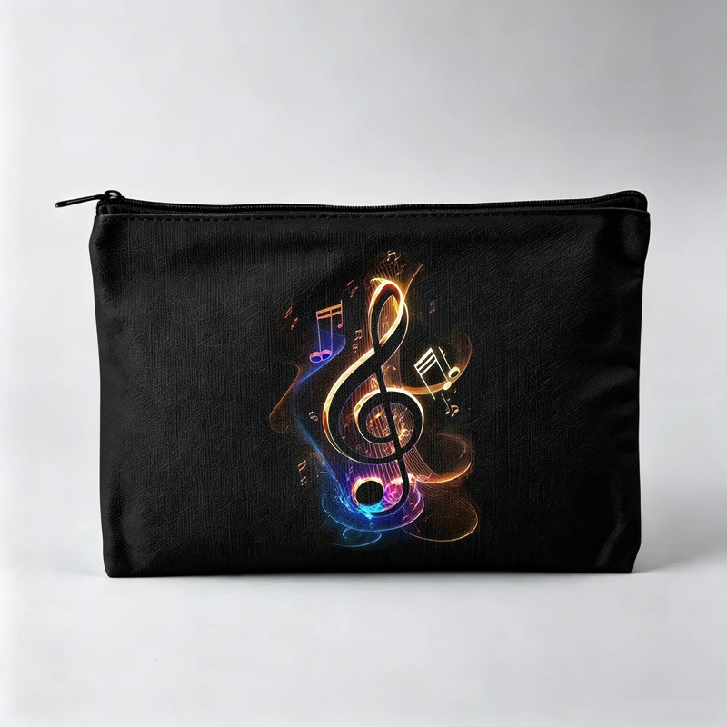 Women's Music Note Graphic Makeup Bag, Zipper Cosmetic Pouch with Artistic Print for Daily Use