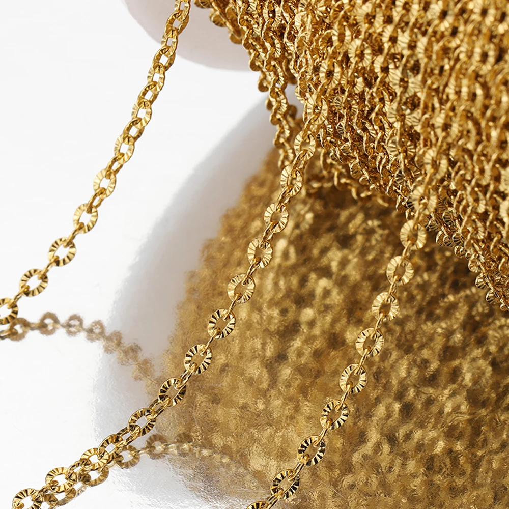 2Meters No Fade Stainless Steel Gold Color Textured Cable O Shape Chain for Jewelry Making DIY Necklace Bracelet Supplies