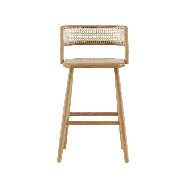Solid wood high stool KTV hotel reception rattan bar chair, modern simple front desk bar chair