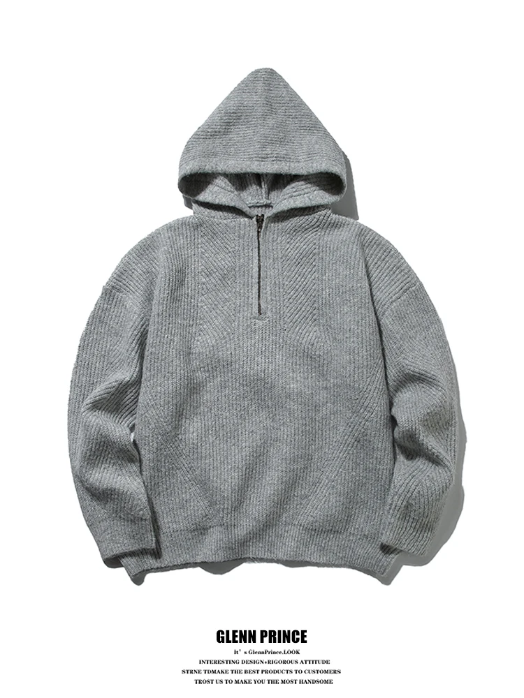 

Свободный вязаный свитер-худи на молнии для мужчин, весна-осень, повседневный, в корейском стиле, ленивый фэшн, эластичная ткань GPstudio