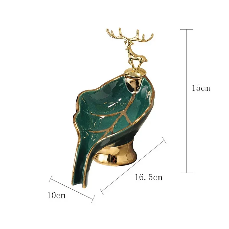 Luxury Ceramic Soap Dish Golden Deer Leaf Soap Dish Self Bathroom Box Tray Waterfall Holder Soap Holder Bathroom Accessories