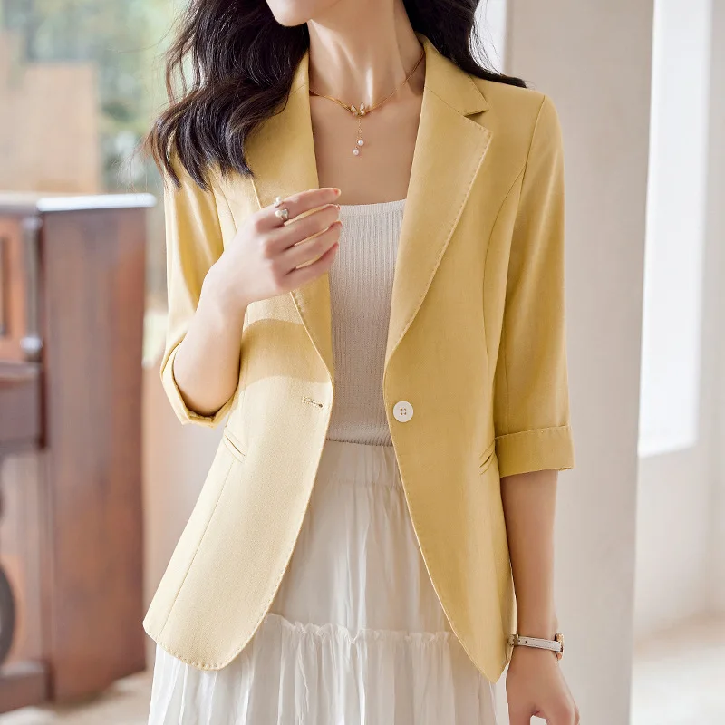 HOO 2024 Women's Pink blaze  Thin Mid-Sleeve Summer New Fashion  blazers