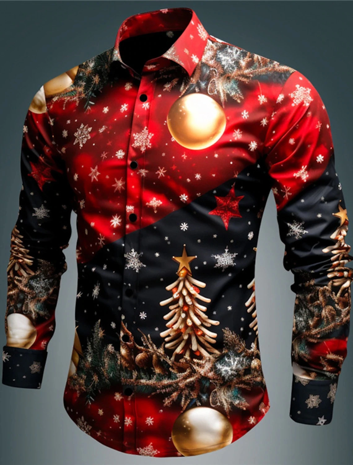 

Men's Christmas Tree Print Lapel Button Cardigan, Comfortable, Soft Fabric, Loose, Plus Size Shirt, XS-6XL, Fast Shipping